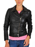 Women Real Lambskin Leather Biker Jacket KW069