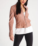 Women Real Lambskin Leather Biker Jacket KW280