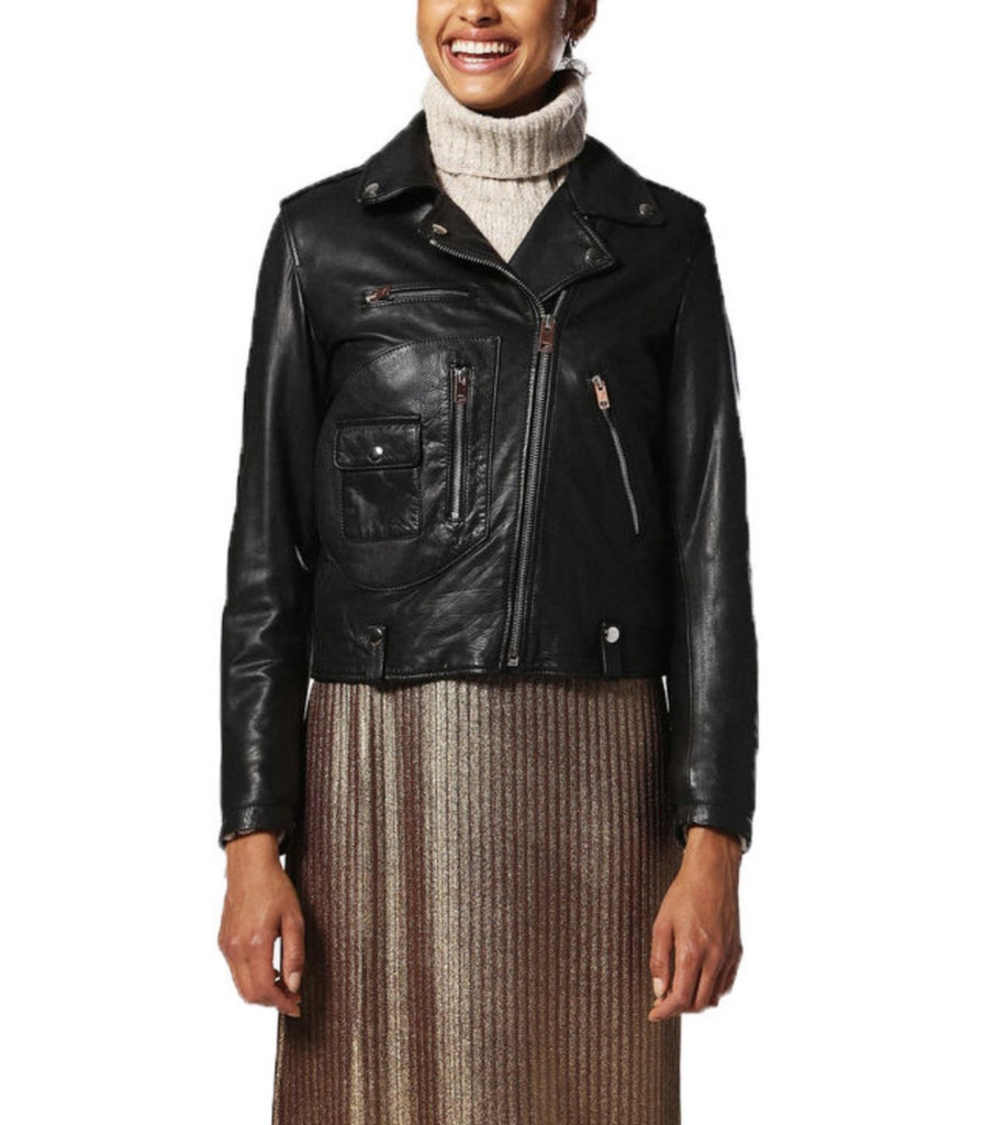 Biker / Motorcycle Jacket - Women Real Lambskin Leather Biker Jacket KW525 - Koza Leathers