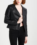 Women Real Lambskin Leather Biker Jacket KW281