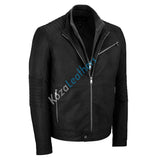 Men Real Lambskin Motorcycle Leather Biker Jacket KM208
