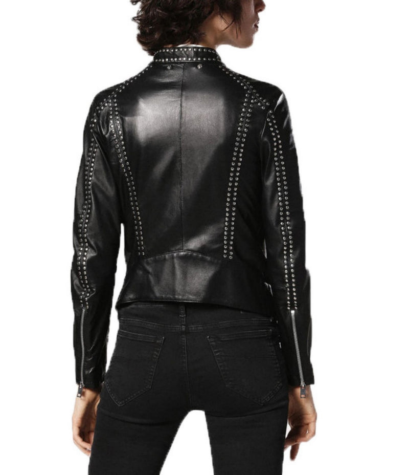Biker / Motorcycle Jacket - Women Real Lambskin Leather Biker Jacket KW526 - Koza Leathers