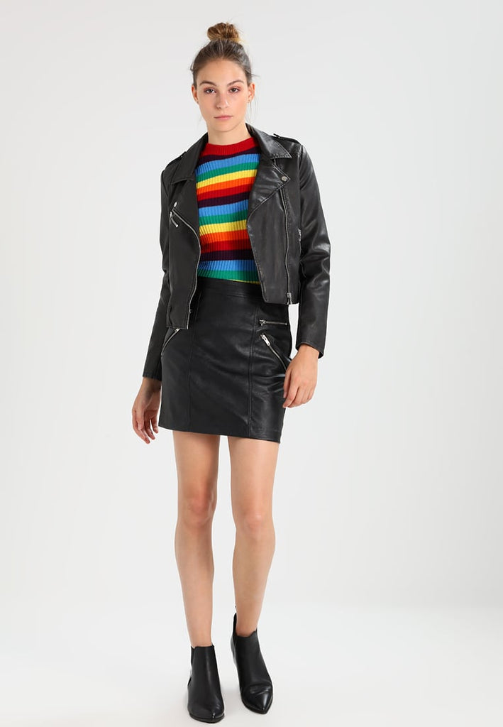 Knee Length Skirt - Women Real Lambskin Leather Mini Skirt WS129 - Koza Leathers