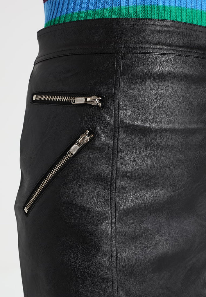 Knee Length Skirt - Women Real Lambskin Leather Mini Skirt WS129 - Koza Leathers