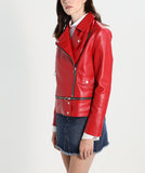 Women Real Lambskin Leather Biker Jacket KW284