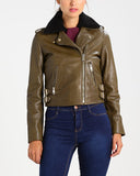 Women Real Lambskin Leather Biker Jacket KW287