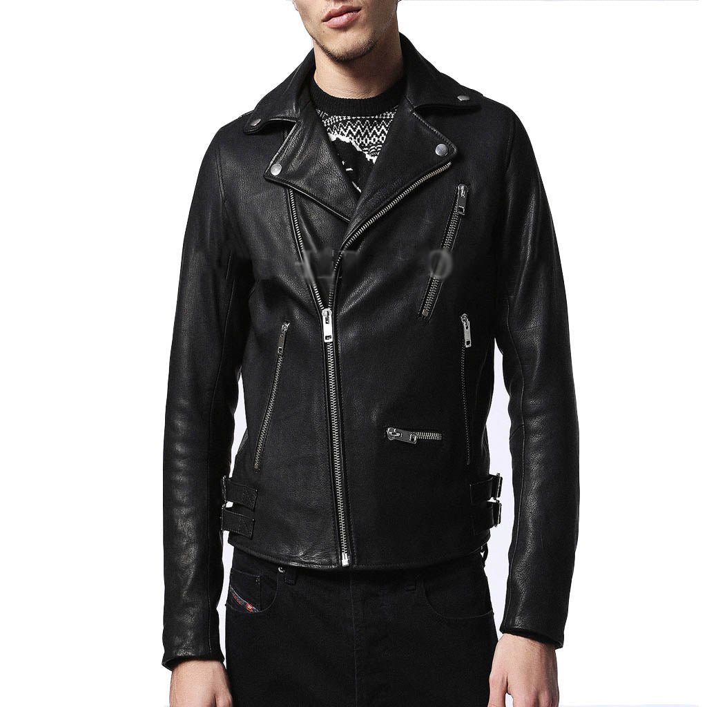 Biker Jacket - Men Real Lambskin Motorcycle Leather Biker Jacket KM317 - Koza Leathers