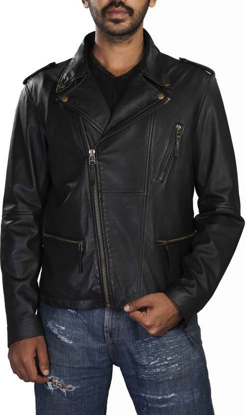 Biker Jacket - Men Real Lambskin Motorcycle Leather Biker Jacket KM387 - Koza Leathers