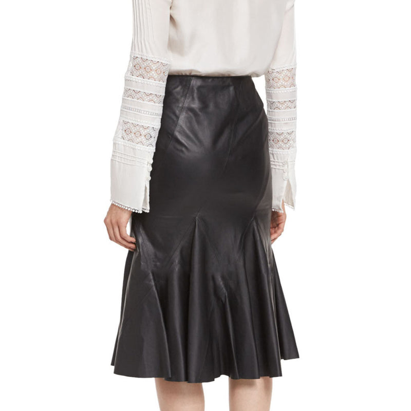 Knee Length Skirt - Women Real Lambskin Leather Knee Length Skirt WS146 - Koza Leathers