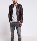 Biker Jacket - Men Real Lambskin Motorcycle Leather Biker Jacket KM238 - Koza Leathers