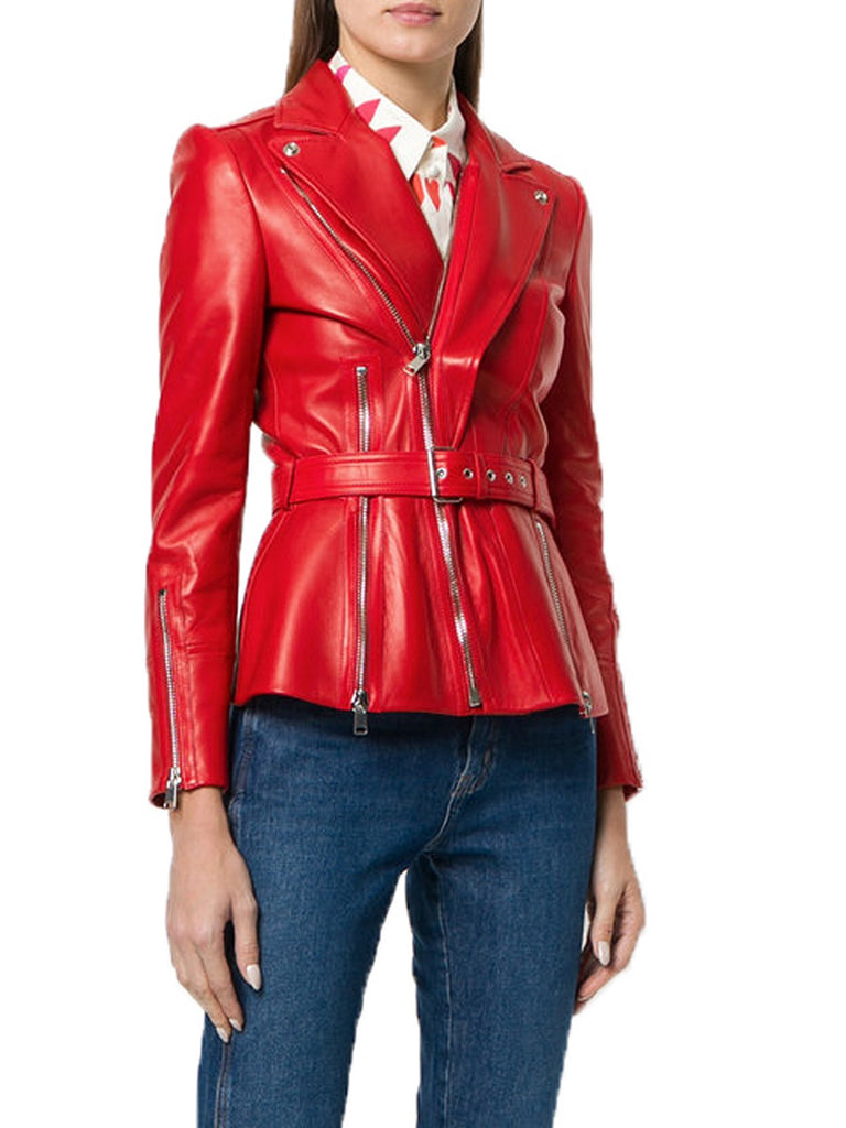 Biker / Motorcycle Jacket - Women Real Lambskin Leather Biker Jacket KW548 - Koza Leathers