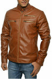 Men Real Lambskin Motorcycle Leather Biker Jacket KM487