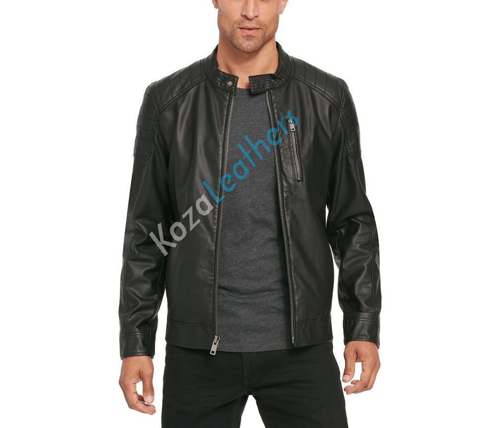 Biker Jacket - Men Real Lambskin Motorcycle Leather Biker Jacket KM212 - Koza Leathers