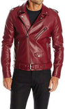 Men Real Lambskin Motorcycle Leather Biker Jacket KM493
