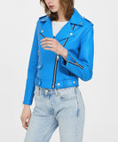 Women Real Lambskin Leather Biker Jacket KW296