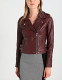 Women Real Lambskin Leather Biker Jacket KW196