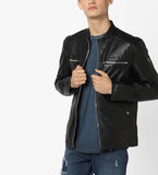 Men Real Lambskin Motorcycle Leather Biker Jacket KM608