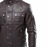 Biker Jacket - Men Real Lambskin Motorcycle Leather Biker Jacket KM318 - Koza Leathers