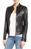 Women Real Lambskin Leather Biker Jacket KW366