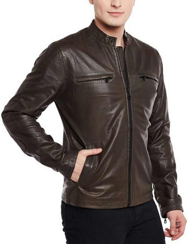 Biker Jacket - Men Real Lambskin Motorcycle Leather Biker Jacket KM389 - Koza Leathers