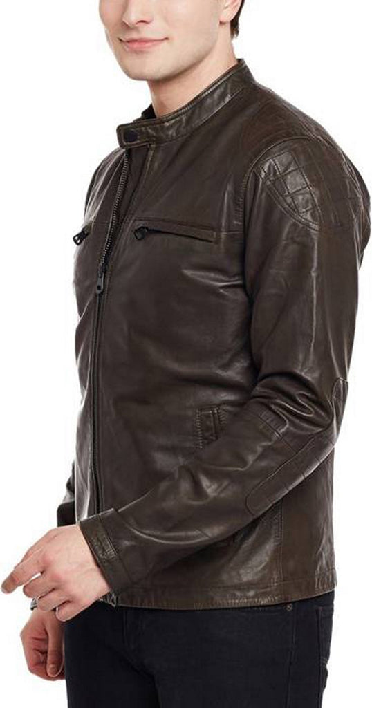 Biker Jacket - Men Real Lambskin Motorcycle Leather Biker Jacket KM389 - Koza Leathers