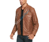 Men Real Lambskin Motorcycle Leather Biker Jacket KM156