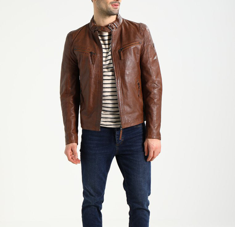Biker Jacket - Men Real Lambskin Motorcycle Leather Biker Jacket KM242 - Koza Leathers