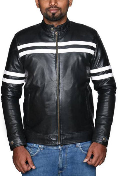 Men Real Lambskin Motorcycle Leather Biker Jacket KM525 - Koza