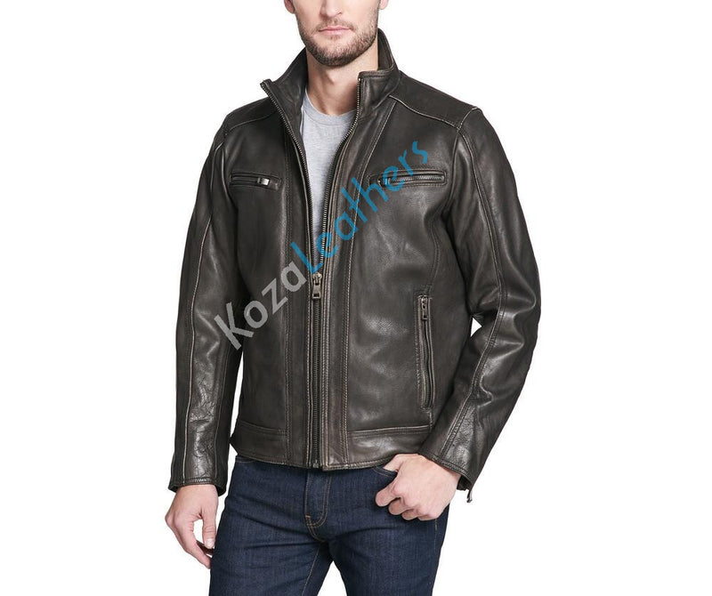 Biker Jacket - Men Real Lambskin Motorcycle Leather Biker Jacket KM157 - Koza Leathers