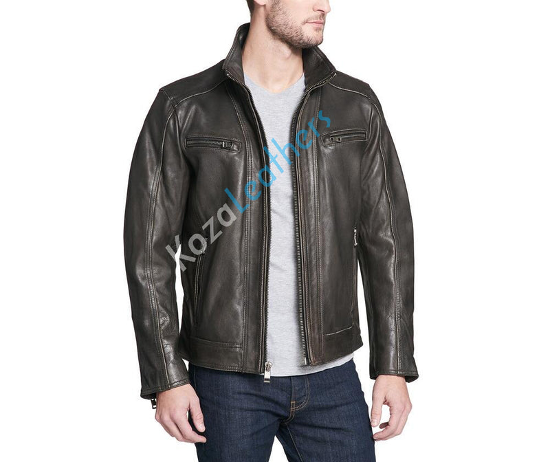 Biker Jacket - Men Real Lambskin Motorcycle Leather Biker Jacket KM157 - Koza Leathers