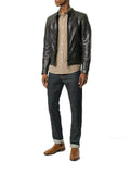 Biker Jacket - Men Real Lambskin Motorcycle Leather Biker Jacket KM368 - Koza Leathers