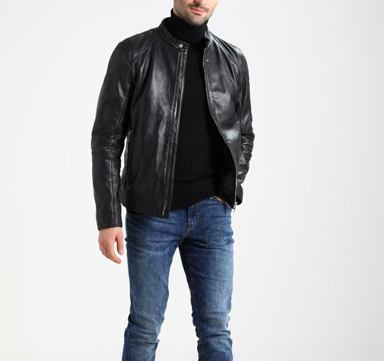 Biker Jacket - Men Real Lambskin Motorcycle Leather Biker Jacket KM243 - Koza Leathers