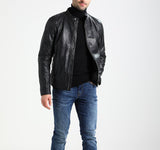 Biker Jacket - Men Real Lambskin Motorcycle Leather Biker Jacket KM243 - Koza Leathers