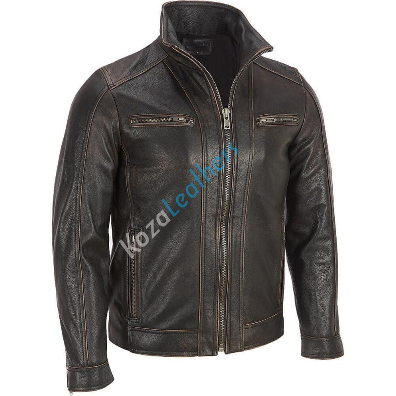 Biker Jacket - Men Real Lambskin Motorcycle Leather Biker Jacket KM158 - Koza Leathers