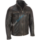 Men Real Lambskin Motorcycle Leather Biker Jacket KM158