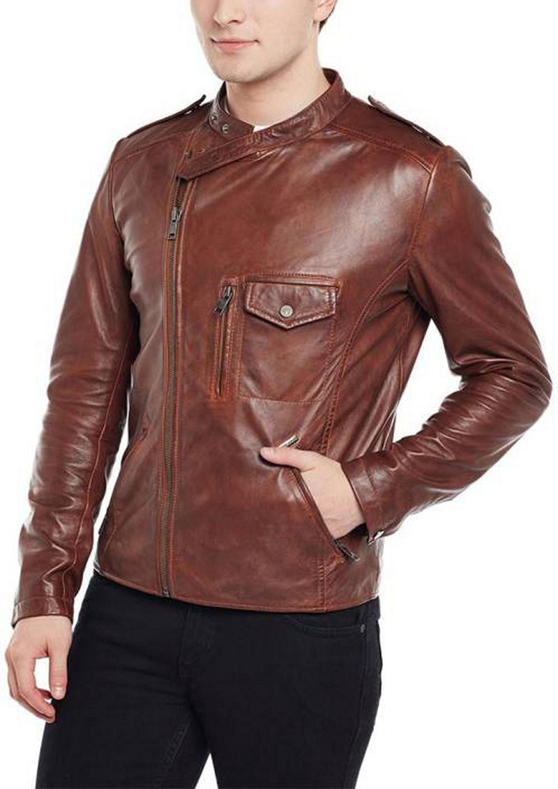 Biker Jacket - Men Real Lambskin Motorcycle Leather Biker Jacket KM392 - Koza Leathers