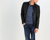 Biker Jacket - Men Real Lambskin Motorcycle Leather Biker Jacket KM244 - Koza Leathers