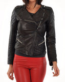 Women Real Lambskin Leather Biker Jacket KW023