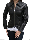 Women Real Lambskin Leather Biker Jacket KW024