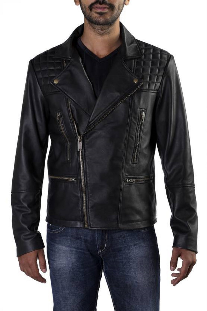 Biker Jacket - Men Real Lambskin Motorcycle Leather Biker Jacket KM393 - Koza Leathers
