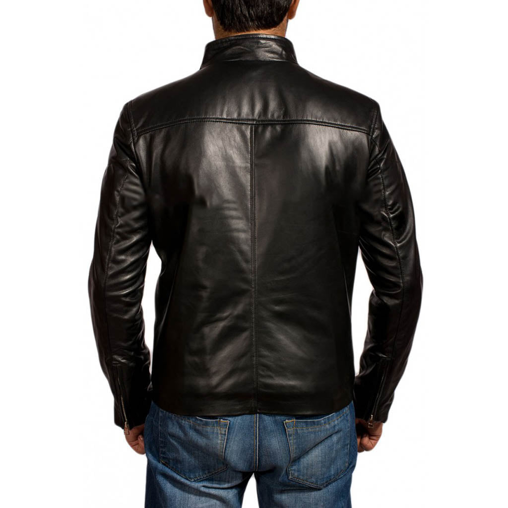 Biker Jacket - Men Real Lambskin Motorcycle Leather Biker Jacket KM323 - Koza Leathers