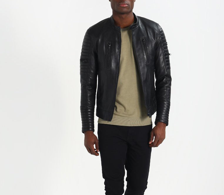 Biker Jacket - Men Real Lambskin Motorcycle Leather Biker Jacket KM245 - Koza Leathers