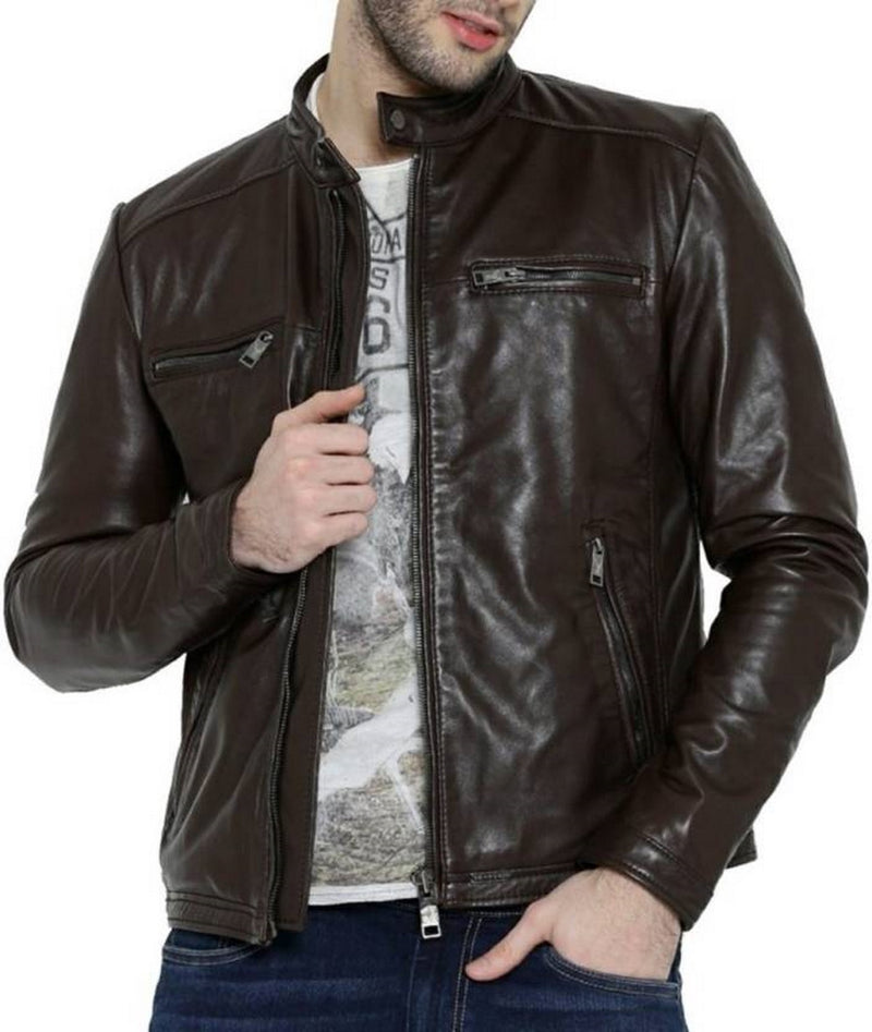 Biker Jacket - Men Real Lambskin Motorcycle Leather Biker Jacket KM394 - Koza Leathers