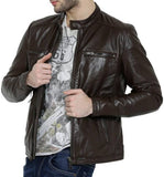Biker Jacket - Men Real Lambskin Motorcycle Leather Biker Jacket KM394 - Koza Leathers