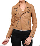 Women Real Lambskin Leather Biker Jacket KW025