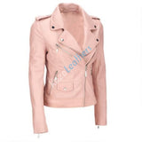Women Real Lambskin Leather Biker Jacket KW174