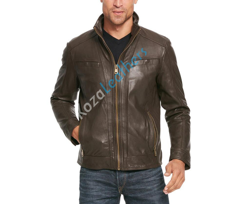 Biker Jacket - Men Real Lambskin Motorcycle Leather Biker Jacket KM160 - Koza Leathers