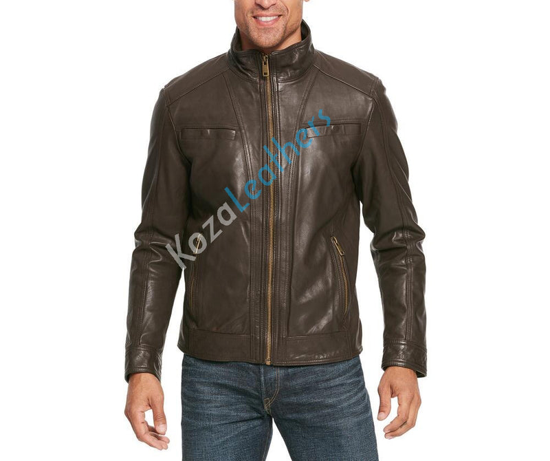 Biker Jacket - Men Real Lambskin Motorcycle Leather Biker Jacket KM160 - Koza Leathers