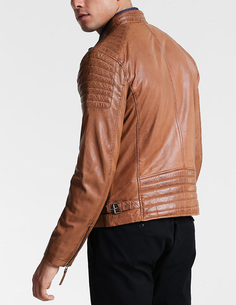 Biker Jacket - Men Real Lambskin Motorcycle Leather Biker Jacket KM247 - Koza Leathers