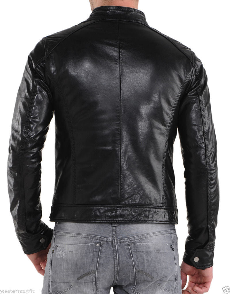 Biker Jacket - Men Real Lambskin Leather Jacket KM102 - Koza Leathers